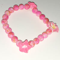 Pink & White flower glass bead bracelet