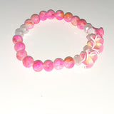 Pink & White flower glass bead bracelet