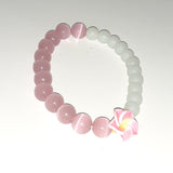 Pink & White flower glass bead bracelet