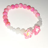 Pink & White flower glass bead bracelet