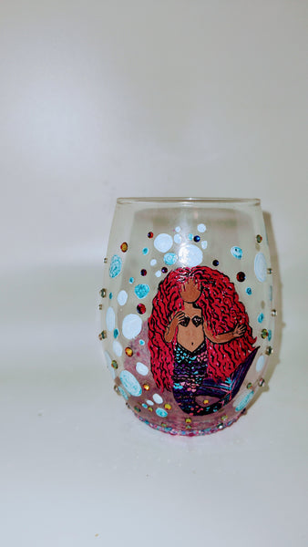 Blk mermaid hand painted glass
